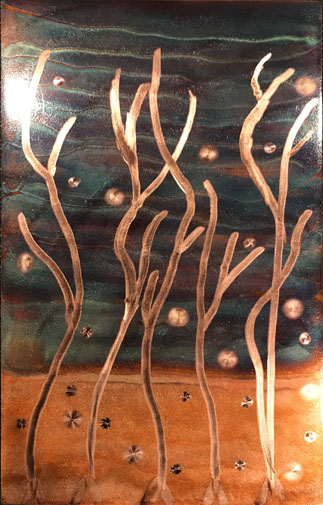 flame painting on copper wall hanging
